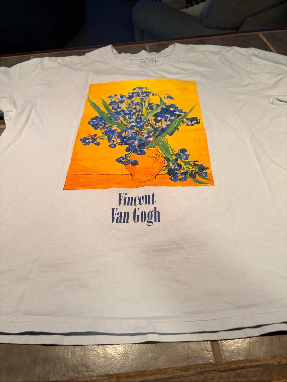 Mighty Fine Light blue oversized Tee with Blue Floral Van Gogh Print
